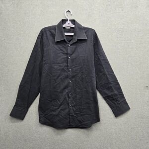 BOSS Hugo Boss Men Button Up Shirt 17 Dark Gray Striped Long Sleeve READ